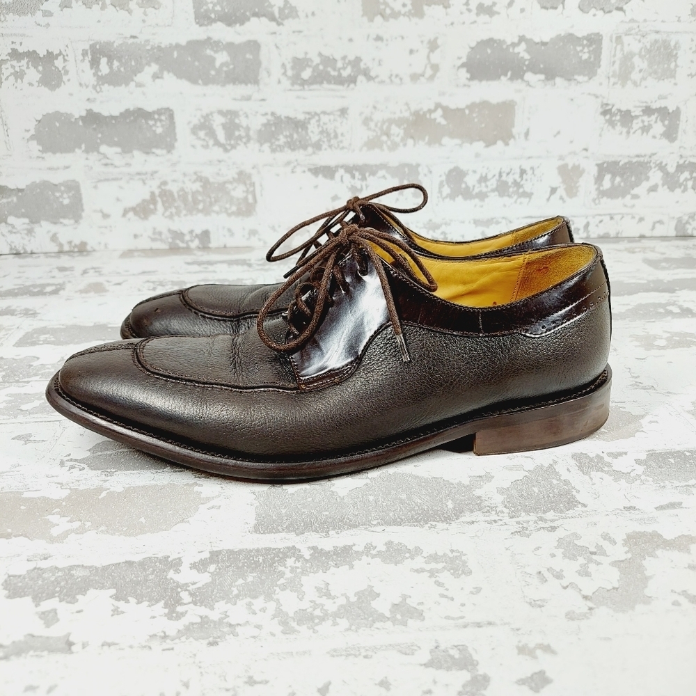 San Remo Brown Leather Lace Up Business Casual Academia Oxford Shoes D754